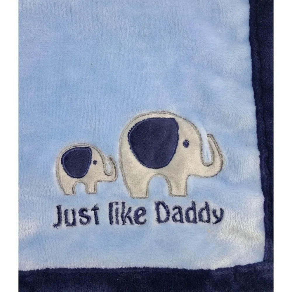 Baby Kiss Blue Just Like Daddy Elephant Blanket Soft Fleece Plush Dad & Me